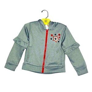 Monkey Bars grey fleece hoodie girls red zipper stars on left side size 4
